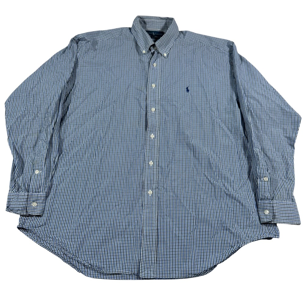 Ralph Lauren Button Down Shirt Men XL Blue Gingham Blake 100% Cotton Long Sleeve
